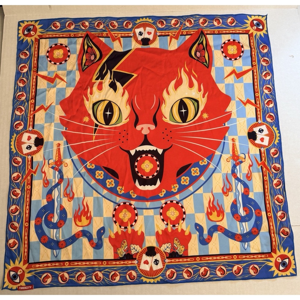 Tired City Vietnam Bandana Silk Scarf By Phạm Quang Phúc Orange Cat Cards Square